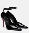 Christian Louboutin Black Patent Leather Erozee Pumps With Ankle Strap In Black