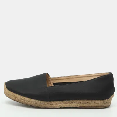 Pre-owned Christian Louboutin Espachica 20 Size 36.5 Black Satin Espadrille Flats