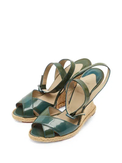 Pre-owned Christian Louboutin Espadrille Wedge Sandals In Green
