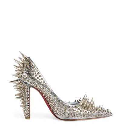Christian Louboutin Estepic Laminated Leather Spiked Pumps 100 In Silver