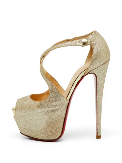 Pre-owned Christian Louboutin Exagona Heeled Sandals In Gold