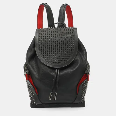 Pre-owned Christian Louboutin Explorafunk Black/red Leather Studded Backpack