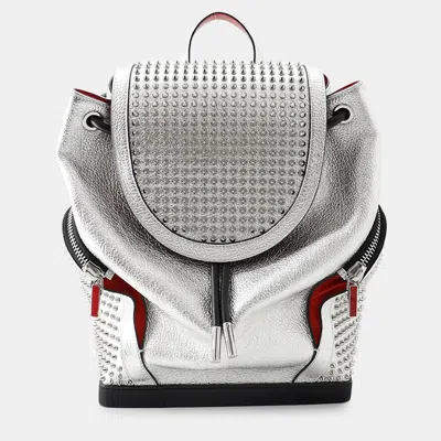 Pre-owned Christian Louboutin Explorer Funk Studded Backpack Silver Leather Backpack Bag