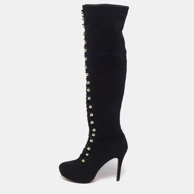 Pre-owned Christian Louboutin Fabiola Size 40 Black Suede Knee Length Boots