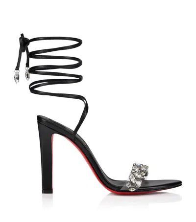 Christian Louboutin 100mm Fanny Jolly Embellished Leather Ankle-wrap Sandals In Black