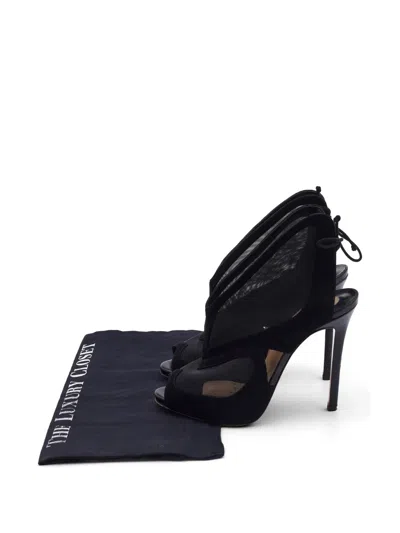 Pre-owned Christian Louboutin Farfamesh Suede Ankle Boots In Black