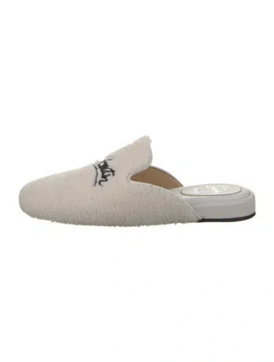 Pre-owned Christian Louboutin Faux Fur Embroidered Accent Mules In White