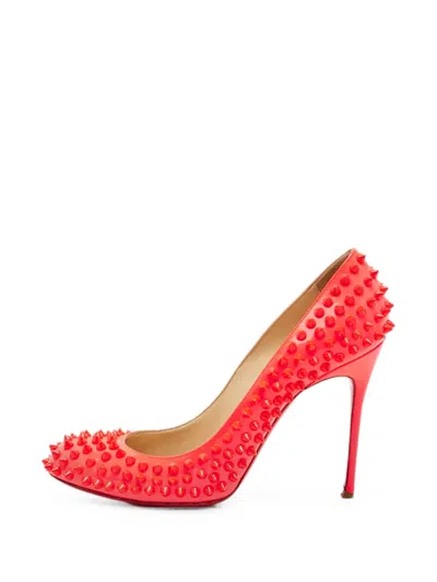 Pre-owned Christian Louboutin Fifi Spiked Pumps In Orange