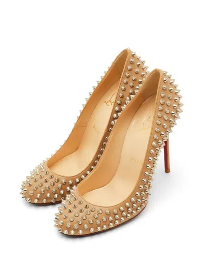 Pre-owned Christian Louboutin Fifi Spikes Heeled Pumps In Neutral
