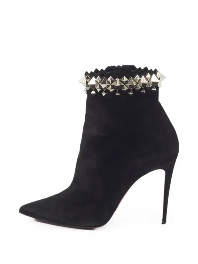 Pre-owned Christian Louboutin Firmamma Studded Heeled Ankle Boots In Black