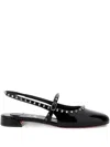 Christian Louboutin Sweet Janispikes Studded Patent-leather Slingback Flats In Black