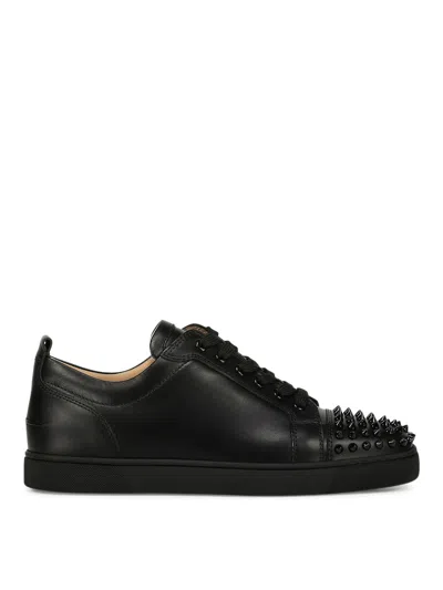 Christian Louboutin Louis Junior Spikes Cap-toe Leather Sneakers In Black