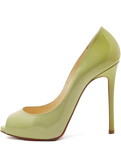 Pre-owned Christian Louboutin Flo Peep-toe Pumps In Green
