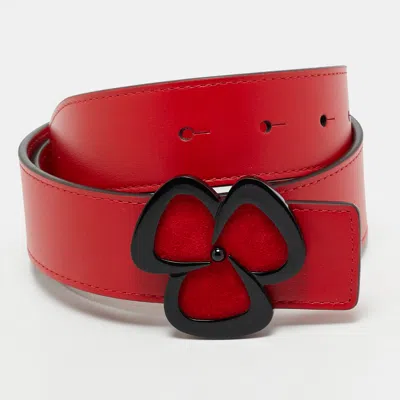 Pre-owned Christian Louboutin Floral Buckle 65cm Belt Red Leather