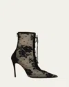 Christian Louboutin Floral Mesh Red Sole Lace-up Booties In Black