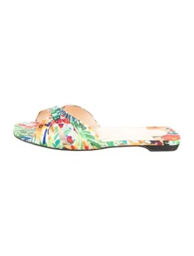 Pre-owned Christian Louboutin Floral Print Slides In Green