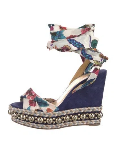 Pre-owned Christian Louboutin Floral Print Studded Accents Espadrilles In Multi