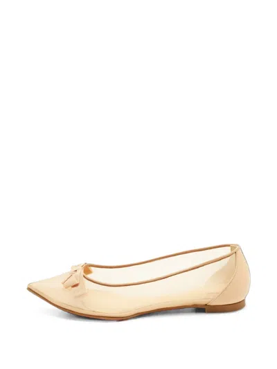Pre-owned Christian Louboutin Follies Bow Ballet Flats In Neutrals