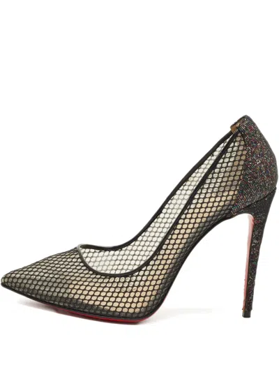 Pre-owned Christian Louboutin Follies Glitter-panelled Pumps In Black