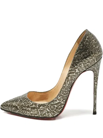 Pre-owned Christian Louboutin Follies Leather Pumps In Gray