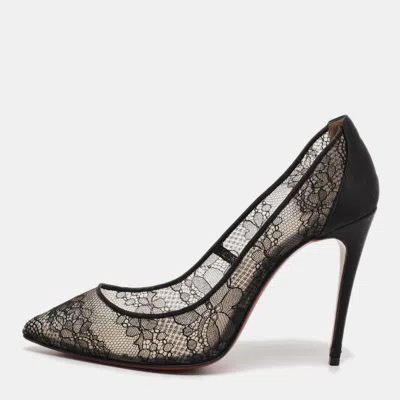 Pre-owned Christian Louboutin Follies Size 35.5 Black Net And Satin Pumps