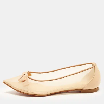 Pre-owned Christian Louboutin Follies Size 36 Beige Mesh And Patent Leather Bow Ballet Flats