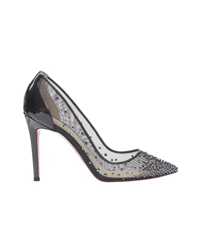 Christian Louboutin Follies Strass 100 Black Crystal Mesh Pigalle Pump In Grey