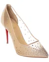 Christian Louboutin Follies 100 Crystal-embellished Mesh And Metallic Leather Pumps In Beige