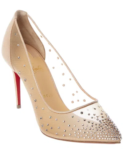 Christian Louboutin Follies Strass 85 Crystal Mesh Pump In Neutral