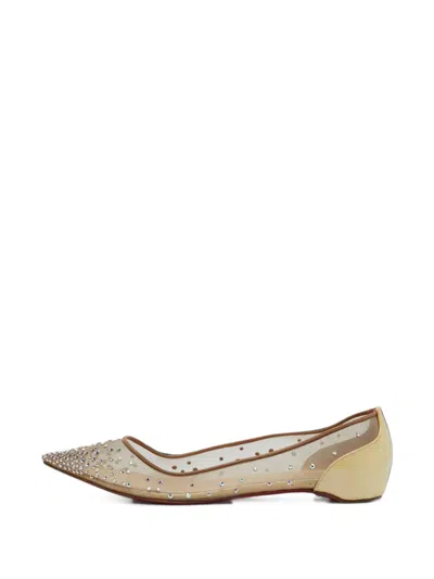 Pre-owned Christian Louboutin Follies Strass Ballet Flats In Neutrals