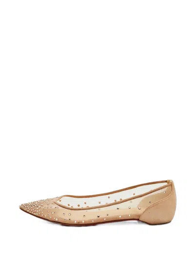 Pre-owned Christian Louboutin Follies Strass Mesh Ballet Flats In Neutrals