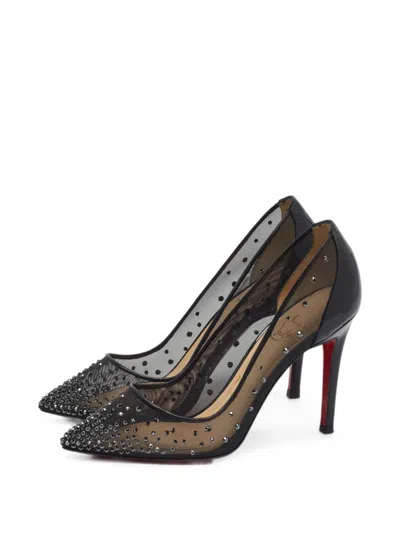 Pre-owned Christian Louboutin Follies Strass Mesh Pumps In Black