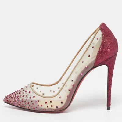 Pre-owned Christian Louboutin Follies Strass Size 37 Pink Mesh And Metallic Fabric Pointed Toe Pumps