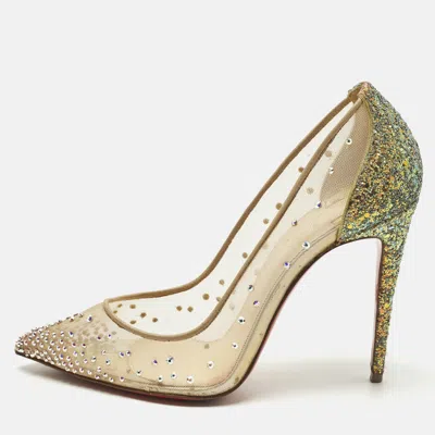Pre-owned Christian Louboutin Follies Strass Size 38 Multicolor Leather And Mesh Pumps