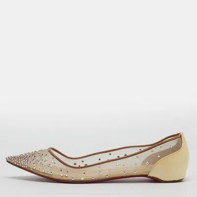 Pre-owned Christian Louboutin Follies Strass Size 41 Beige Leather And Net Ballet Flats