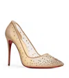 Christian Louboutin Follies 100 Crystal-embellished Mesh And Metallic Leather Pumps In Beige