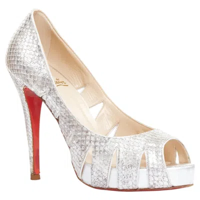 Pre-owned Christian Louboutin Fontanete Cut Out Peep Toe Stiletto Platforms Eu37.5 In Sand