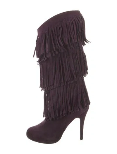 Pre-owned Christian Louboutin Forever Tina Fringe Suede Lace-up Boots In Purple