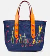 Christian Louboutin Frangibus Medium Printed Denim Tote Bag In Blue-mix Fluo/fluo Orange
