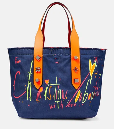 Christian Louboutin Frangibus Medium Printed Denim Tote Bag In Blue
