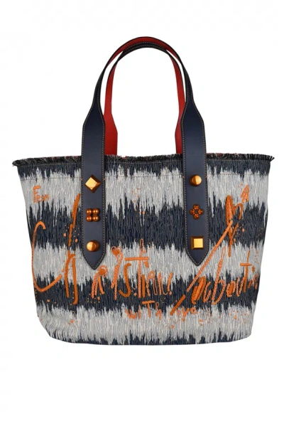 Christian Louboutin Frangibus Medium Tote Bag In Denim Blue, Orange And Navy Blue