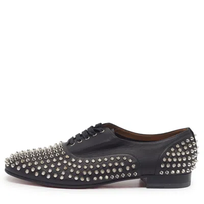 Pre-owned Christian Louboutin Freddy Spike Size 43.5 Black Leather Lace Up Oxfords