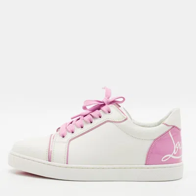 Pre-owned Christian Louboutin Fun Vieira Size 38 White/pink Leather And Patent Low Top Sneakers