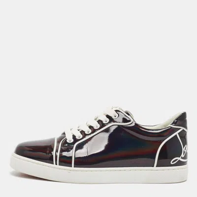 Pre-owned Christian Louboutin Fun Vieira Size 39 Black Patent Leather Lace Up Sneakers