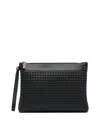 Christian Louboutin Funky Crosta Spikes Suede Wristlet Pouch In Black