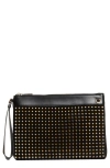 Christian Louboutin Funky Crosta Spikes Suede Wristlet In Black