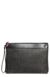 Christian Louboutin Funky Crosta Spikes Suede Wristlet Pouch In Black