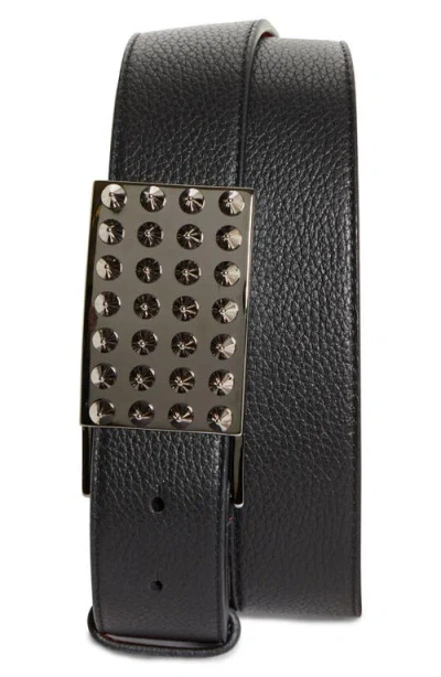 Christian Louboutin Funky Empire Calfskin Leather Belt In Black/gun Metal