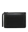 Christian Louboutin Funky Crosta Spikes Suede Wristlet Pouch In Black