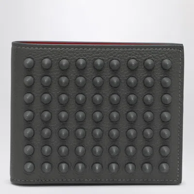 Christian Louboutin Funky Smoky Grey Studded Leather Wallet Men In Grey
